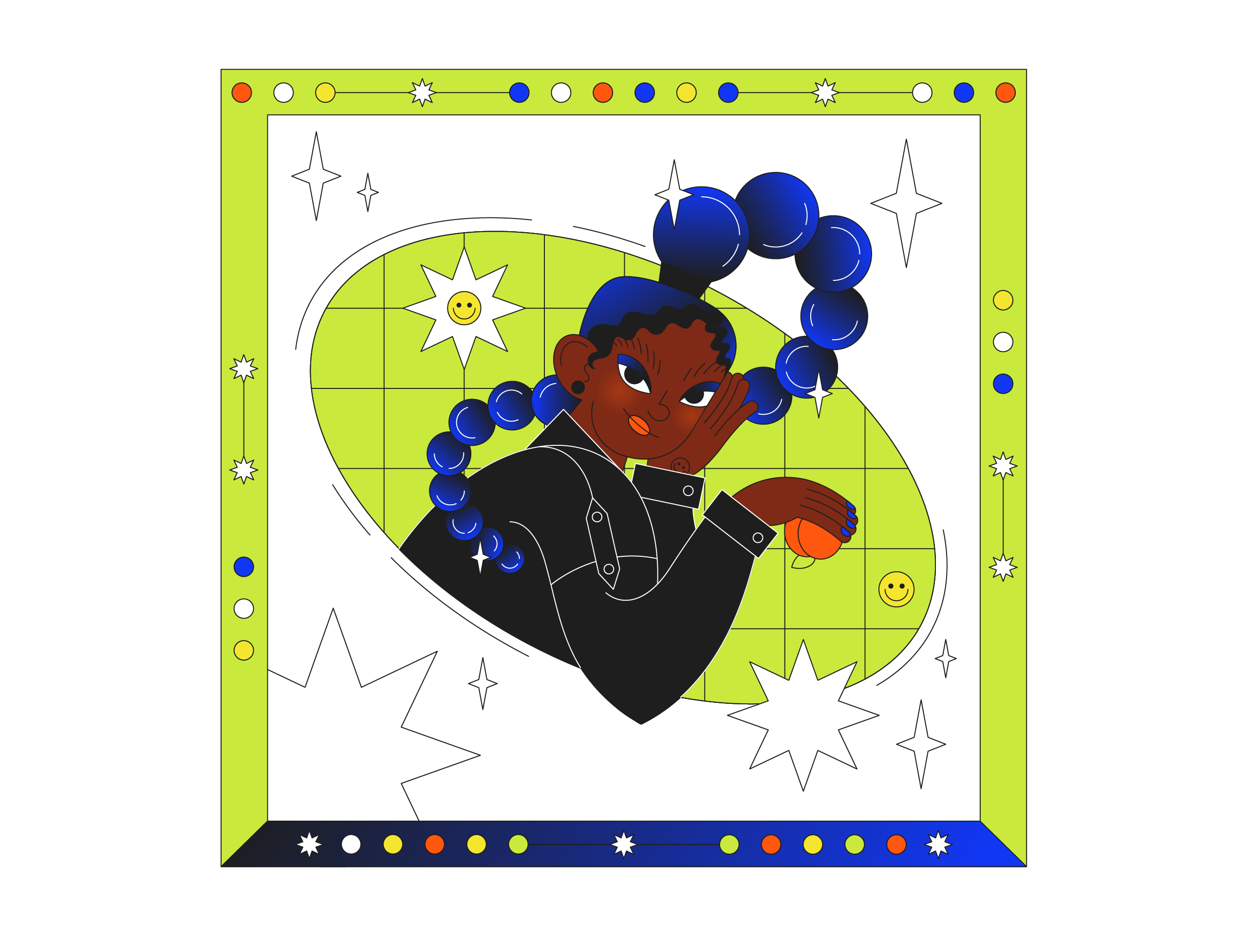 Leather jacket, afro, apricot 2d adobe illustrator afro blue colorful editorial flat flat design fruit girl graphic design green hands illustration leather poster stylizes vector vector art vector illustration