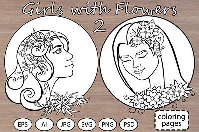 Girls with Flowers 2 coloring pages for coloring