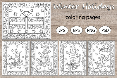Winter Holidays - 5 coloring pages. linear