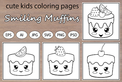 Cute Smiling Muffins 4 Coloring Page linear