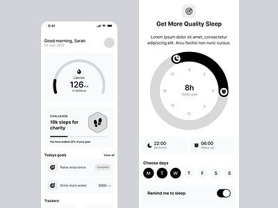 Fitness Tracking App - Wireframes activity app design fitness fitness app fitness tracker ios design mobile app sleep tracker ui ux wireframes