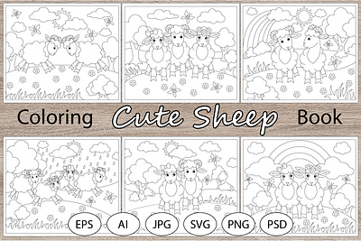 Cute Sheep in the pasture coloring pages