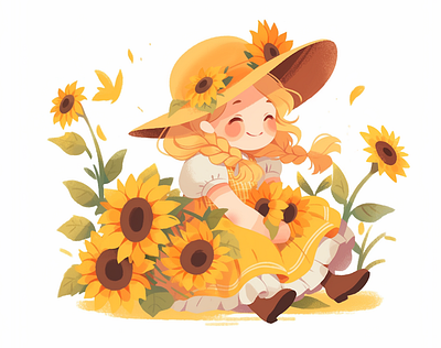 Sally loves sunflowers 2d characterdesign cheerful illustration