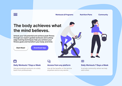 Landing Page for Fitness Platform branding exercise illustration landing page ui ux vector web design