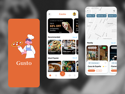 Gusto: Find Spanish Cuisines near you app app design cuisines design figma food spanish ui ux