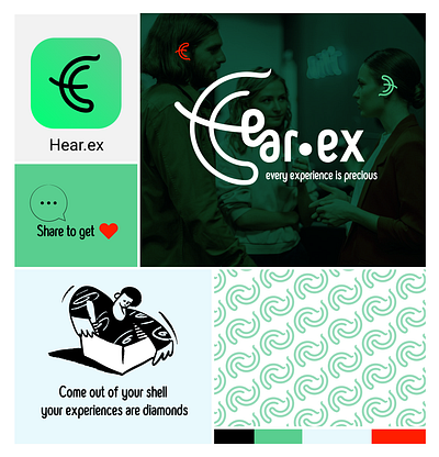 Hear.ex - Sharing experience app app design branding design flat graphic design illustration logo minimal ui vector