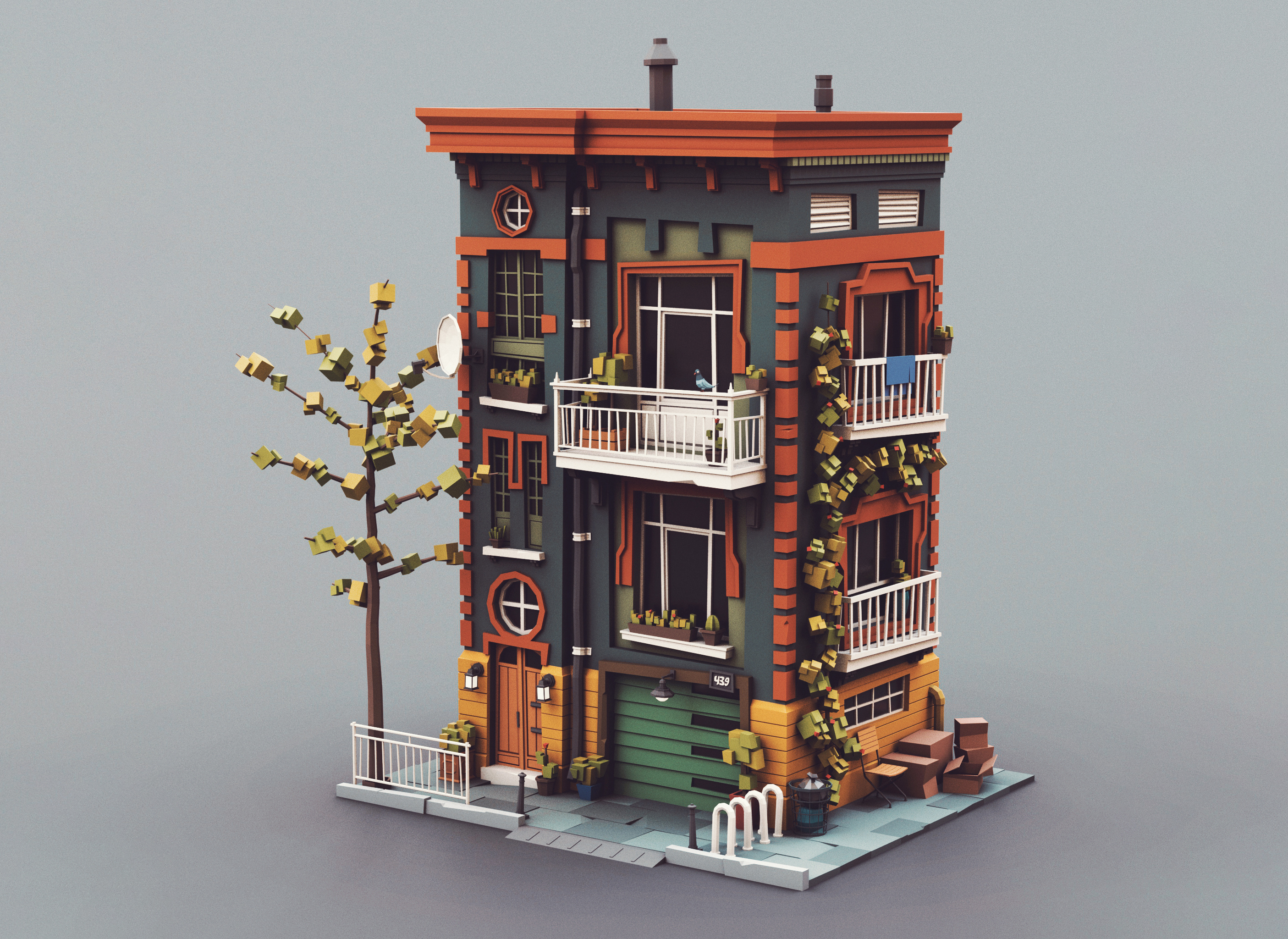 Low poly Townhouse 08 stylized tree