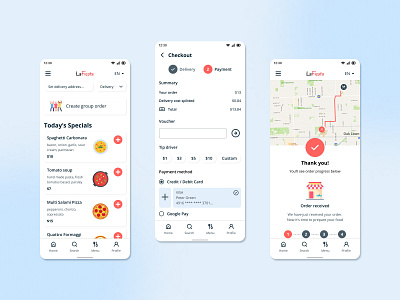 LaFiesta - Local restaurant app with delivery tracking app clean design figma food app minimal mobile poland research restaurant app simple ui ui design ux ux design