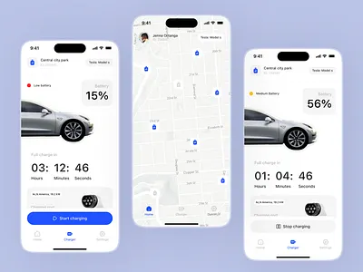 Ev car- Electric Car Mobile App app cars charging clean design driving electric car electric car app electric vehicle ev app map mobile app remote simple supercharger tesla ui uiux ux v