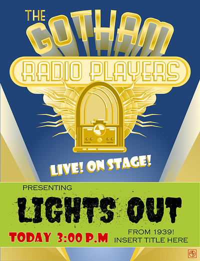 Gotham Radio Players: Lights Out! advertising deco digital art graphic design illustration poster radio retro vector