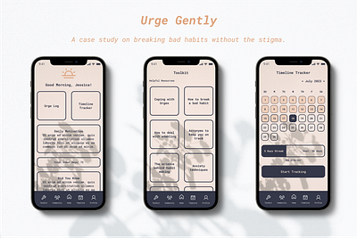 Urge Gently | Case Study on Habit Helping app branding design graphic design habit forming health and wellness psychology based research typography ui ux