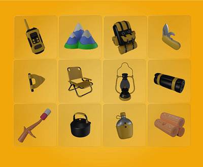 Travel and Camping 3d icon asset 3d 3d icons blender camping camping 3d icon camping and travel camping asset camping design camping icons camping illustrations hiking illustrations holiday icons illustration summer tent trip trip icon ui ux