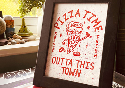 Pizza Time Served Fresh Print 🍕 art prints badge branding design food hand drawn pizza print prints screen print