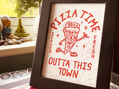 Pizza Time Served Fresh Print 🍕 art prints badge branding design food hand drawn pizza print prints screen print