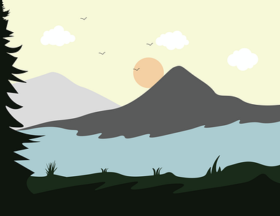 Mountain by The River adobe illustrator app art design foreground graphic design green illustration landscape light colors minimal illustration mobile mountain illustration mountain ilustration mountains scenery ui vector view