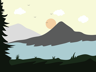 Mountain by The River adobe illustrator app art design foreground graphic design green illustration landscape light colors minimal illustration mobile mountain illustration mountain ilustration mountains scenery ui vector view