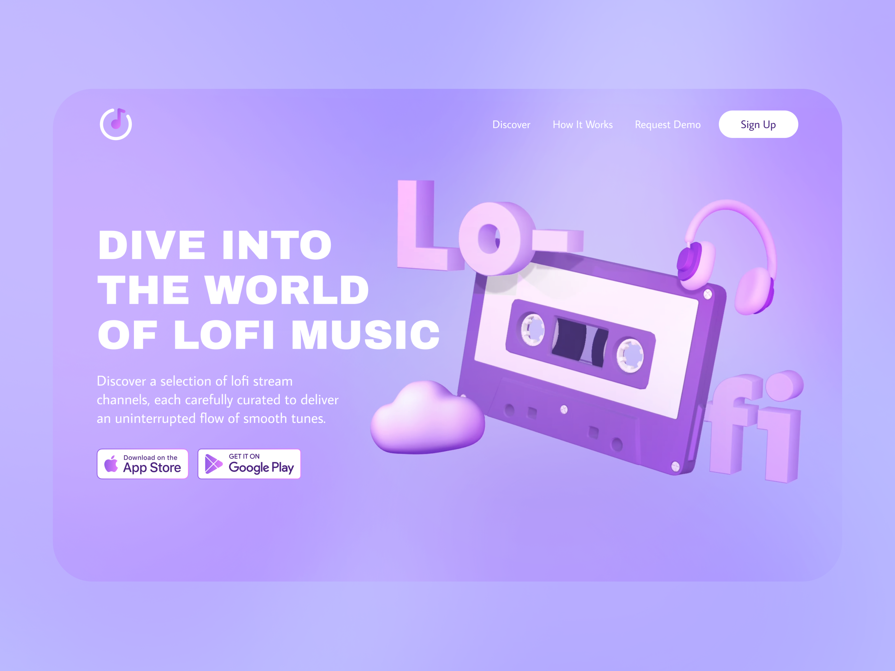 LoFi Streaming Service Concept 3d animation banner concept figma hero landing lofi service starting page streaming ui web design website