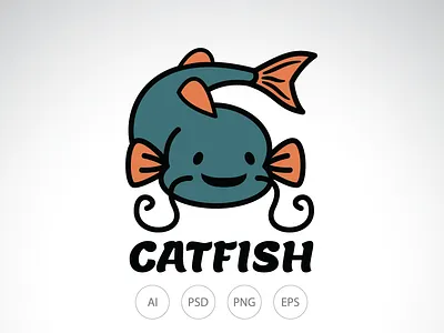Nice Catfish Logo animal logo catfish logo character logo cute logo fish logo flat logo simple logo smiling logo