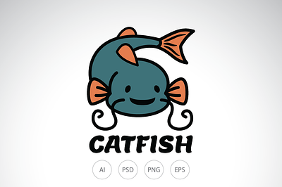 Nice Catfish Logo animal logo catfish logo character logo cute logo fish logo flat logo simple logo smiling logo