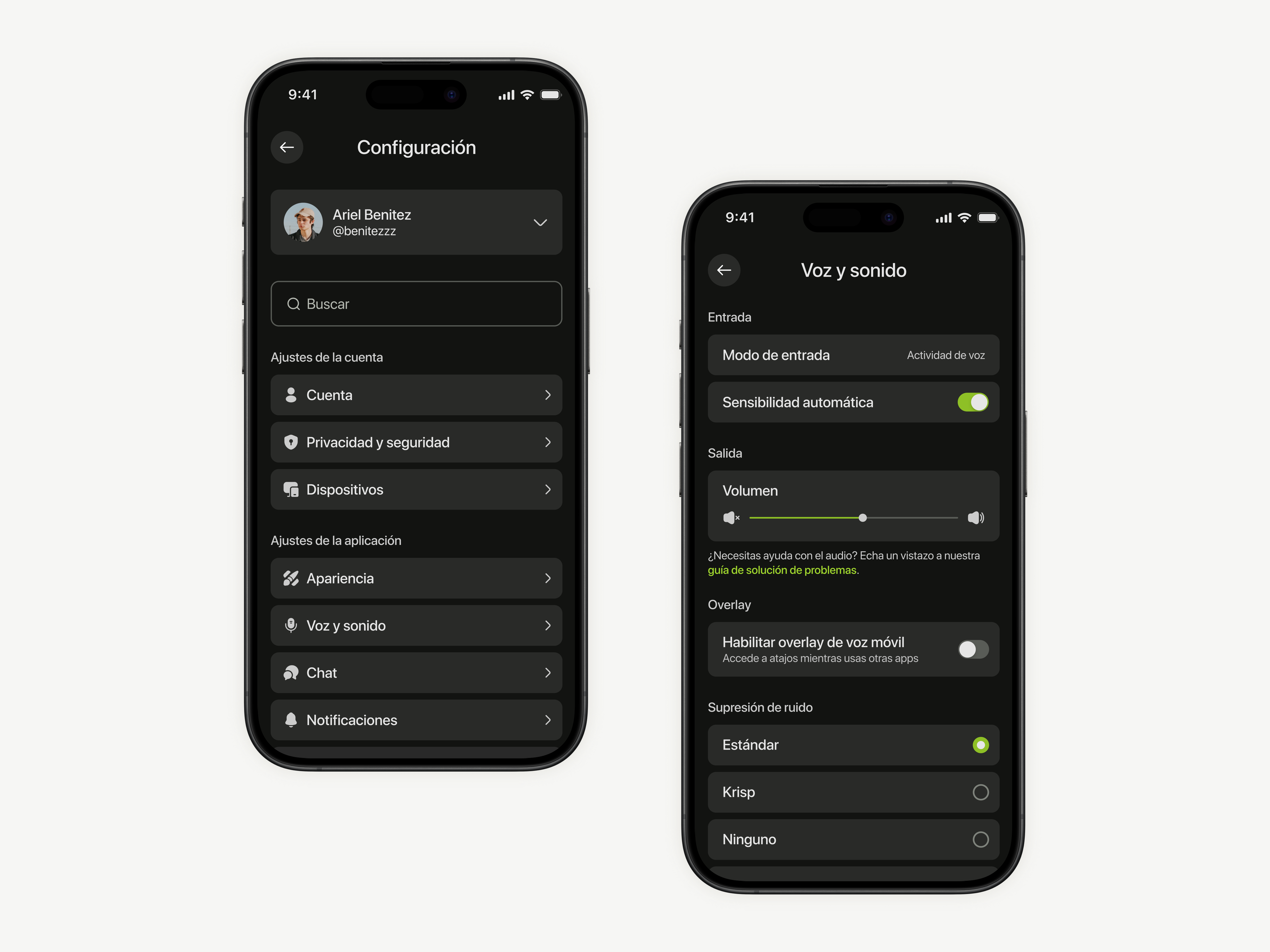 Account Settings — Mobile account settings audio settings dailyui dailyui007 dailyui07 dailyuichallenge figma mobile app mobile ui profile settings radio button settings settings screen sliders toggle ui ui design user settings ux voice chat