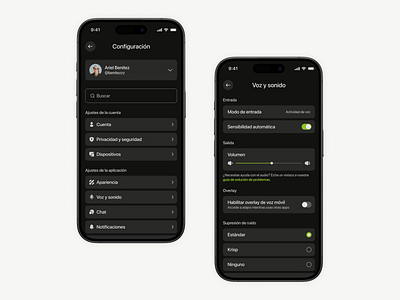 Account Settings — Mobile account settings audio settings dailyui dailyui007 dailyui07 dailyuichallenge figma mobile app mobile ui profile settings radio button settings settings screen sliders toggle ui ui design user settings ux voice chat