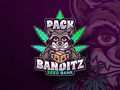 Pack Banditz animal branding cannabis cannabis logo character cute design hemp illustration logo mascot raccoon raccoon mascot vector weed weed logo