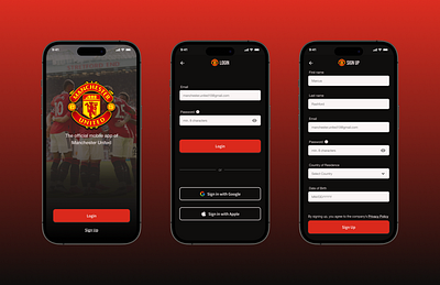 Manchester United Login/Sign Up dailyui design epl manchesterunited mobile productdesign ui