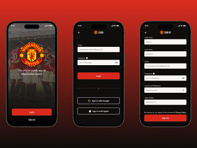 Manchester United Login/Sign Up dailyui design epl manchesterunited mobile productdesign ui