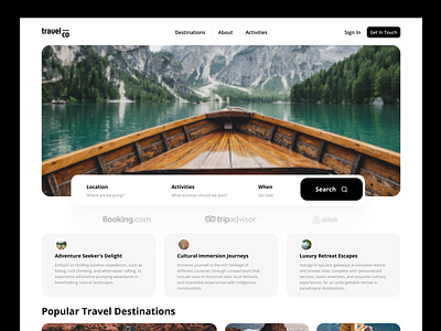 Travel Co black and white web ui black ui web design clean design destination figma minimalistic modern mountains travel travel agency ui uiux ux web design website wilderness