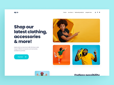 ep ;o blue clean clothing store design eccommerce figma home page banner modern orange ui uiux ux web design web ui design website woocommerce yellow