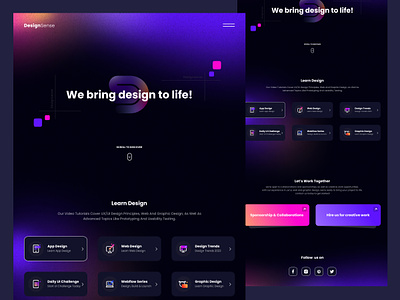 DesignSense Website Design adobexd appdesign branding colorful design dark theme dark ui design designsense figma graphic design illustration landing page landing page design logo ui uiux ux vivid colors webpage website design