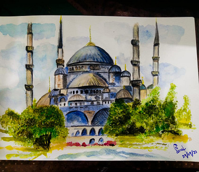 Watercolor Painting architecture artlovers artpk ayasophia design painting turkey visual arts