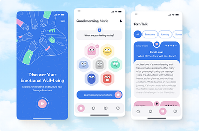 TeenFeel - app for the emotions understanding app app design cute app emotions emotions app light theme mobile app mobile design psychology self analysis teenagers ui ux