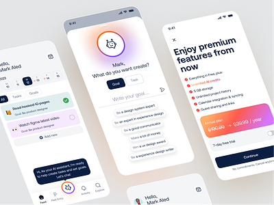 AI Assistant - Goal Setting Mobile App ai ai assistant chat app chatgpt chatgpt mobile app goal goal management minimal mobile app pricing robot app tasks trendy ux design