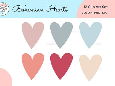 Bohemian Hearts 12 Clip Art Set hearts clip art