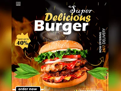 Burger (social media post) branding company graphic design logo restaurant social media post