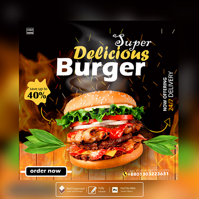 Burger (social media post) branding company graphic design logo restaurant social media post