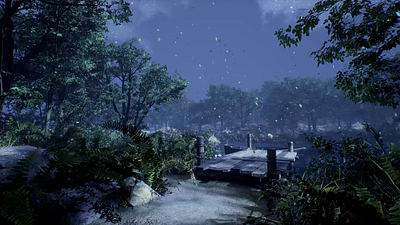 Night_Lake_Animation 3d enviroment forest lake leaf night render sky visualization wind