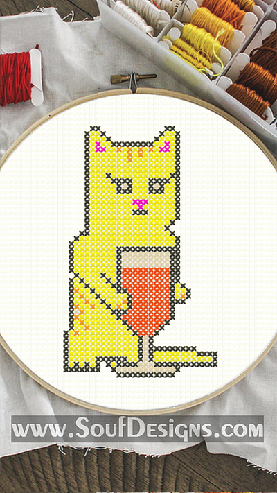 Cat Drinking Wine Embroidery Cross Stitch Pattern cat embroidery