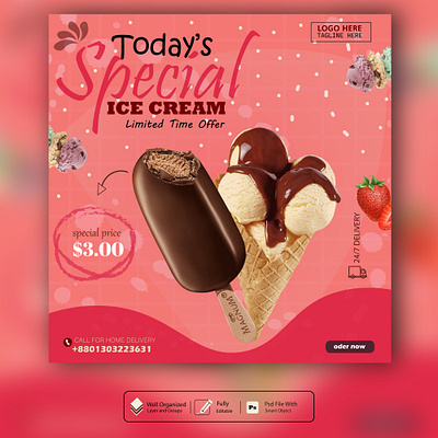 social media post ice-cream branding company graphic design icecream logo office social media post