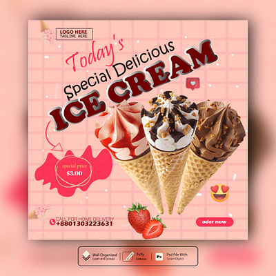 social media post icecream add branding company graphic design illustration logo office social media post