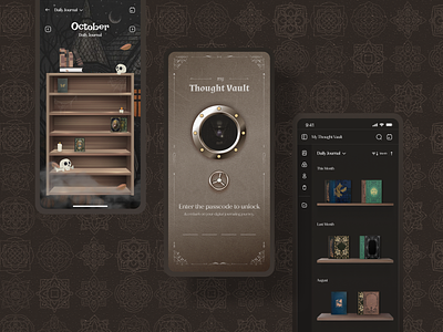 Thought Vault - Journal app design concept animation app design books design diary flat harry potter illustration journal app journaling journalist library logo minimal personal diary rustic ui ui design ux ux design