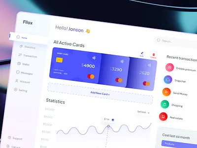 Fintech Web Dashboard Design admin admin panel analytics banking chart dashboard dashboard template dashboard ui data finance fintech flamekast interface management money sidebar user user experience wallet webdesign