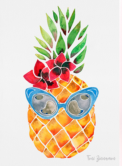 Watercolor Version - Sassy Pineapple w/ Sunglasses - Original animal art branding design designer graphic design illustration logo