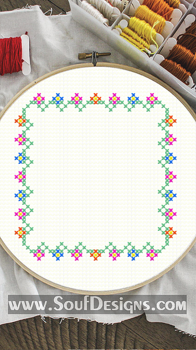 Colorful Floral Border Embroidery Cross Stitch Pattern embroidery