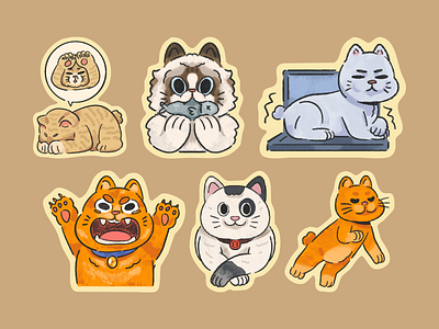 Cat Sticker Illustrations cat cats cute feline illustration kawaii kittens kitty meow sticker illustration stickers