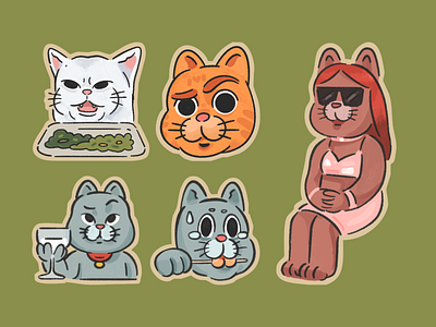 Cat Meme Sticker Illustrations cat cats feline funny illustration kitten kitties kitty meme merch sticker stickers