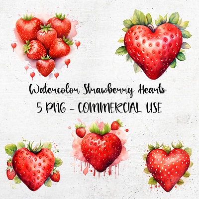 Watercolor Strawberry Hearts animation branding clipart design graphic design illustration png strawberry clipart transparent background watercolor strawberry