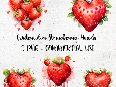 Watercolor Strawberry Hearts animation branding clipart design graphic design illustration png strawberry clipart transparent background watercolor strawberry