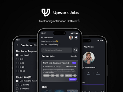 Upwork Jobs App design and branding 3d app branding dark design graphic design illustration logo theme ui